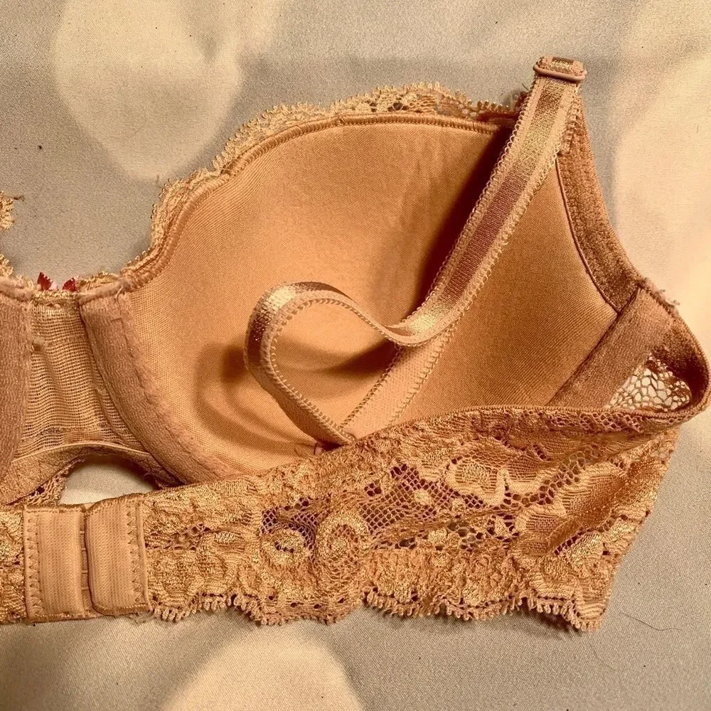 PINK WITH NATURAL LACE DREAM ANGELS LINED DEMI 32C